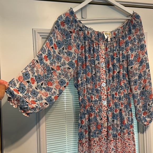 Anthro Fig & Flower Long Sleeve Floral Smocked Tiered Boho Peasant Maxi Dress L - Picture 7 of 17